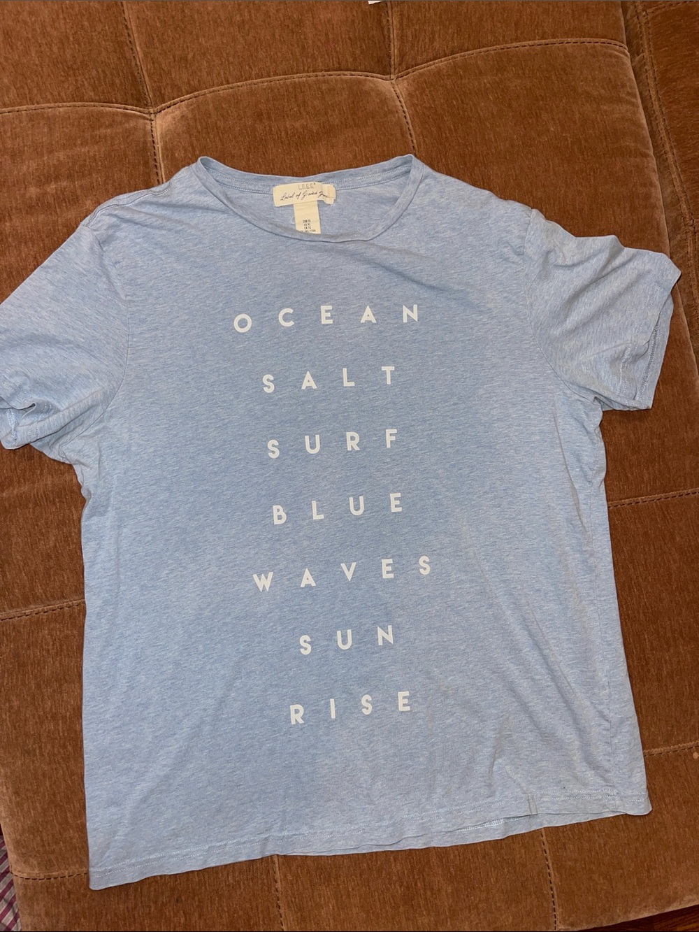 H&M Light Blue Graphic Tee with Vertical Surf Text